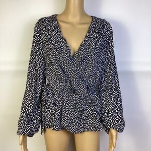 NWT Max Studio Polka Dot Wrap Style Blouse Tie belt XL